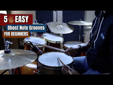5 Easy Ghost Note Grooves For Beginners 🥁 (Practice Aid Video)