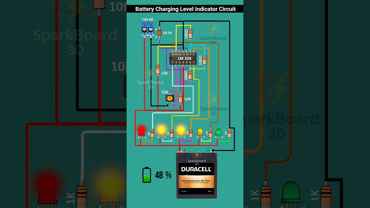 Battery charging level indicator circuit | 6v & 12v battery charger | LM324 IC
