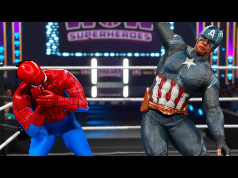 Spiderman vs Captain America | Superhero Wrestling Battle  WWE 2K23