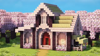Minecraft | How To Build AN Easy Cherry Blossom Survival House  | Tutorial