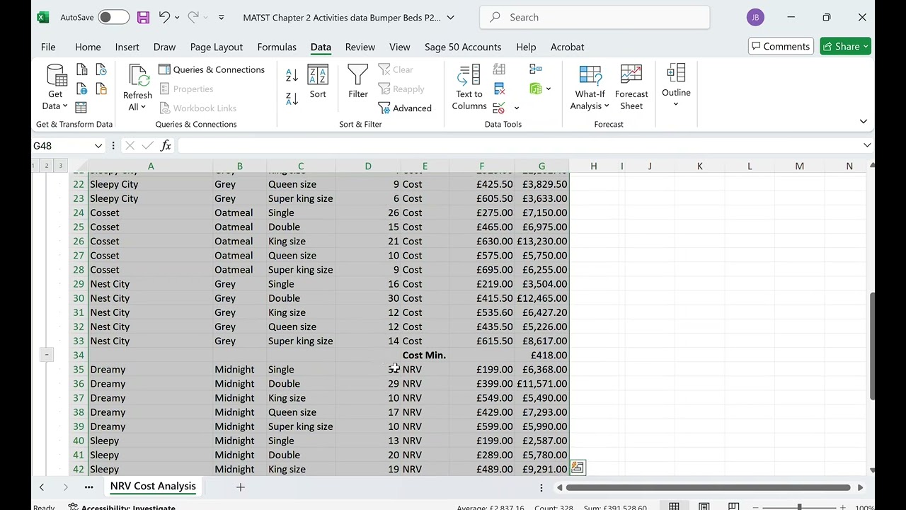 AQ2022 AAT Level 3 Spreadsheets MATST Ch 2 Spreadsheet Case Study Bumper Beds Ltd P2