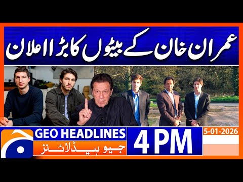Big announcement from Imran Khan's sons - Kasim Khan | Headlines Geo News 4 PM (5th Feb 2026)