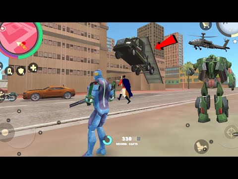 Rope Hero: Vice Town (Flatbed Tow Truck Fly on Road) Green Robot Car on Road  - Android Gameplay HD