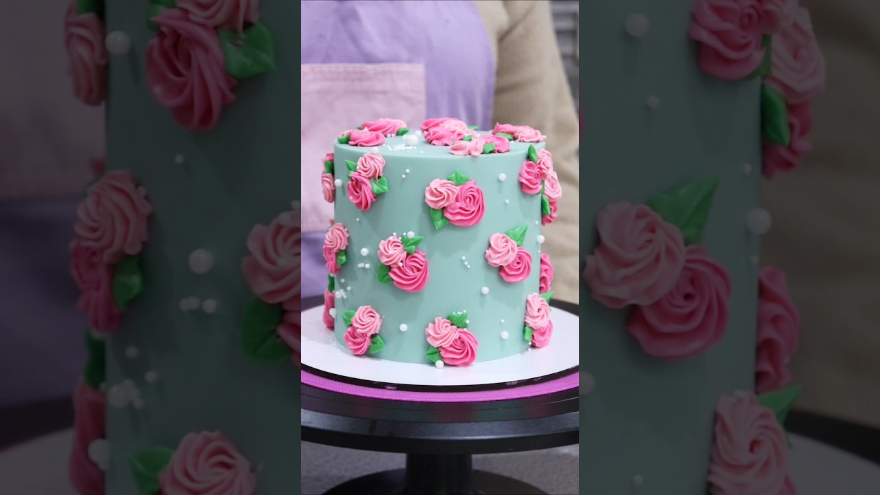 Piped Rose Cake - use code FROSTLOVE10 for 10% off at frostform.com #cake #mothersday #ytshorts