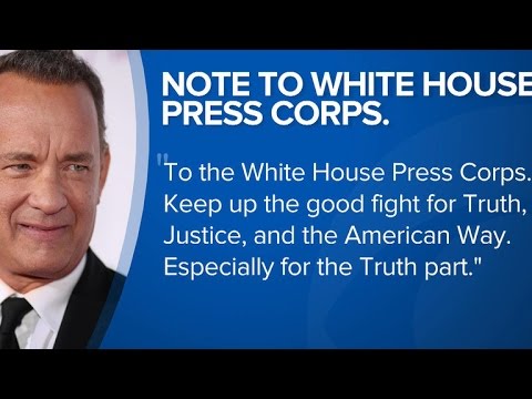 Tom Hanks shows his thanks to White House press corps