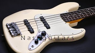 Video thumbnail for Nash Guitars JB5 Vintage White Medium Aged Bass Demo by Bass Buddha