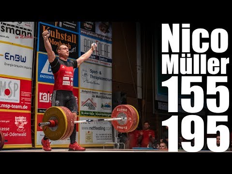 Nico Müller (83.3kg) 155kg Snatch 195kg Clean and Jerk - Weightlifting Bundesliga 2019-02-16