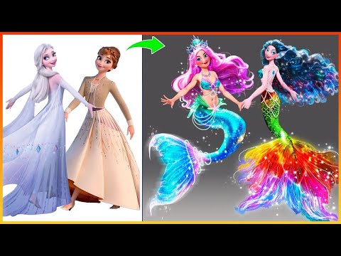 Frozen: Elsa, Anna Frozen Glow Up Into The Little Mermaid - Disney Princesses Transformation
