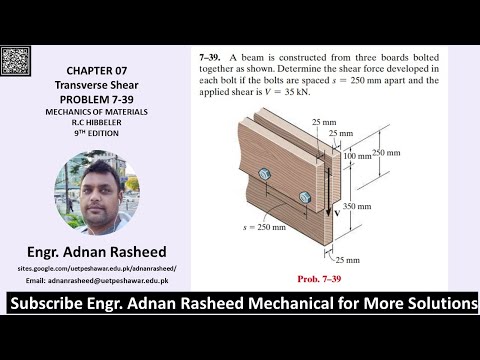 7-39 Determine the shear force developed in each bolt | Mechanics of Materials RC Hibbeler