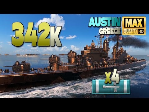 Cruiser Austin on map Greece, 342k damage - World of Warships