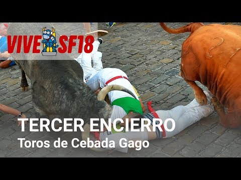 Mon July 9 2018 encierro with Cebada Gago bulls in Pamplona