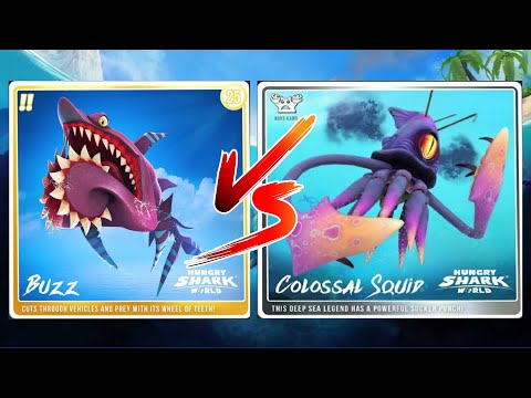 Buzz Helicoprion Shark vs Colossal Squid Boss | Hungry Shark World | @dragonheartgaming123