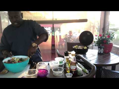 Chef Jazzy John Greek Salad with Grilled Lemon and Herb Chicken Bread