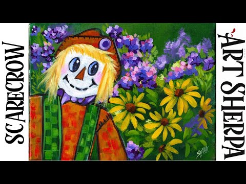 CUTE SCARECROW FALL GARDEN  Beginners Learn to paint Acrylic Tutorial Step by Step