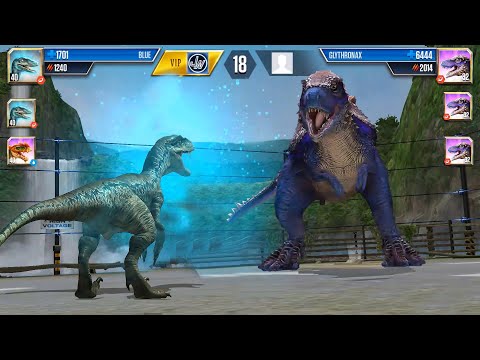 THE BLUE VS GIANT GLYTHRONAX | DINOSAUR BATTLE | JURASSIC WORLD THE GAME