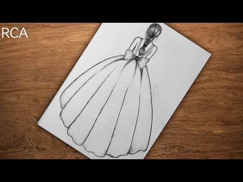 How to Draw a Barbie wearing Beautiful Gawn l Girl backside Drawing l pencil sketch for beginners l