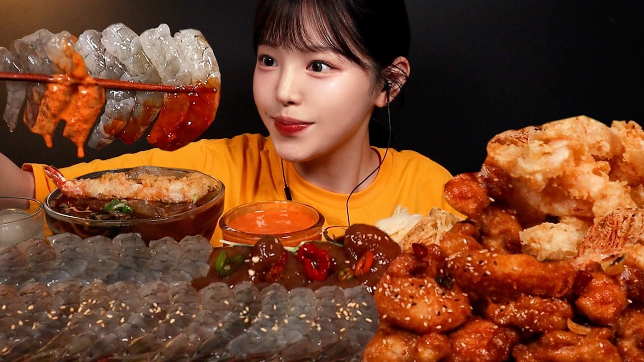 SUB)새우파티!🦐탱글오독 생새우회에 바삭한 새우치킨 새우튀김 간장새우까지 최애 다 모인 날 Shrimp Mukban