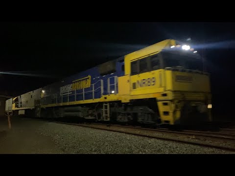 1PM5 Pacific National intermodal with two NR’s NR89 and NR111 at Gheringhap at night 21/5/2025