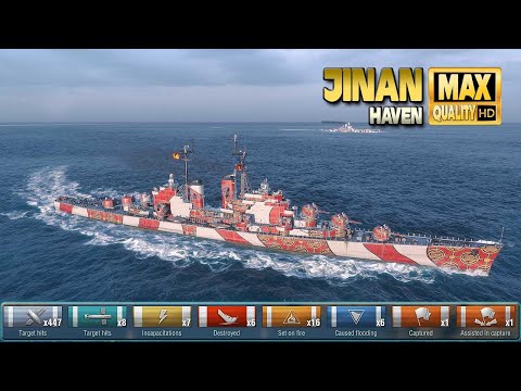 Cruiser Jinan saves the day on map Haven - World of Warships