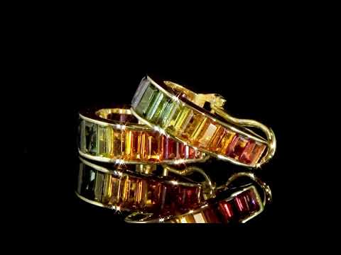 18k Yellow Gold Multicolor Gemstones Earrings