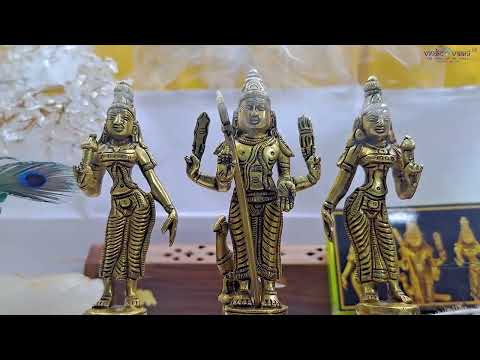 Murugan and His Two Wives Valli and Devasena Idols in Brass video