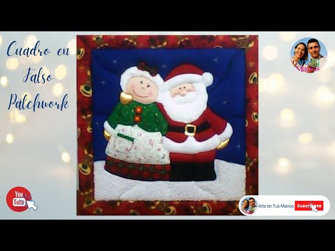 Cuadro Navideño - Patchwork sin aguja - Mamá y Papá Noel