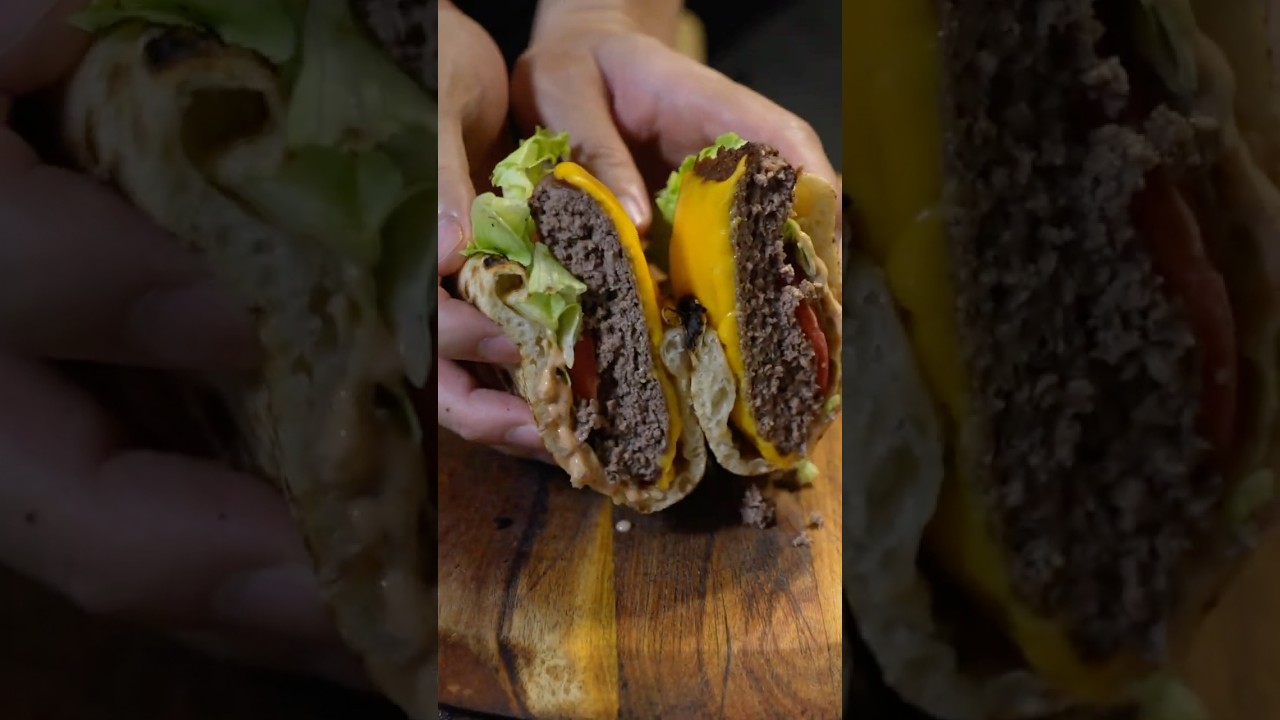 ピザ生地で作ったハンバーガーが美味すぎた！！！ #asmr