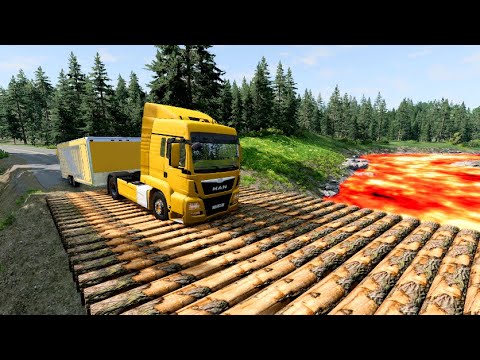 Cars vs Log Bridge & Lava #72 BeamNG Drive