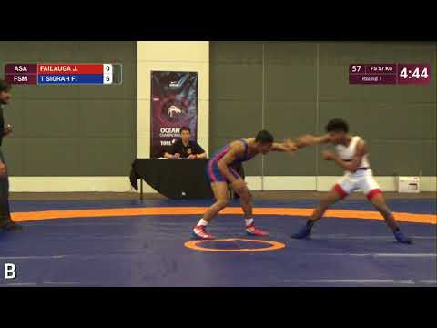 Round 1 FS - 57 kg: J. FAILAUGA (ASA) v. F. T SIGRAH (FSM)