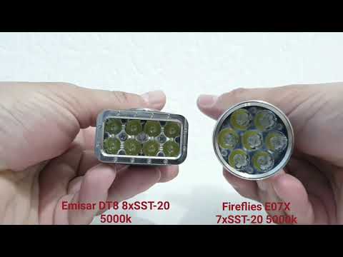 Emisar DT8 8xSST20 5000k - Fireflies E07X 7xSST20 5000k  turbo comparison