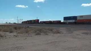 preview picture of video 'Three Trains in the Ibis and Goffs Area on the BNSF Needles Sub HD'