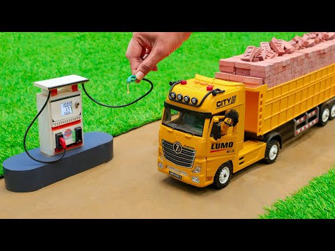 diy mini tractor making petrol pump with cement tiles construction science project @sanocreator