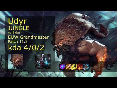 Udyr vs Ekko Jungle - EUW Grandmaster 4/0/2 Patch 11.5 Gameplay