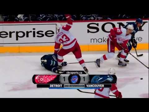 Johan Franzen big clean hit on Andrew Ebbett April 20 2013