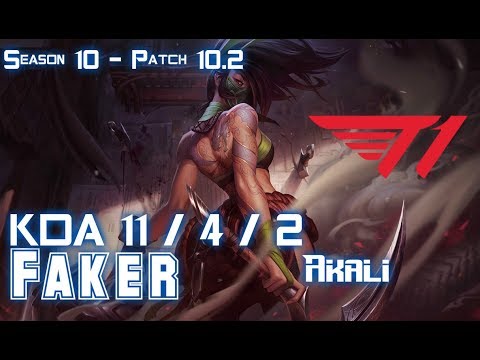 T1 Faker AKALI vs PANTHEON Mid - Patch 10.2 KR Ranked