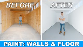 DIY SHED TO WORKSHOP TRANSFORMATION | PAINTING PLYWOOD WALLS & CONCRETE EPOXY | MODERN BUILDS EP. 2