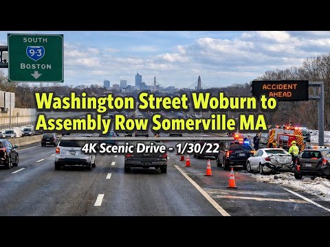 🚘 Washington Street Woburn to Assembly Row Somerville MA | 4K Scenic Drive  - 1/30/22