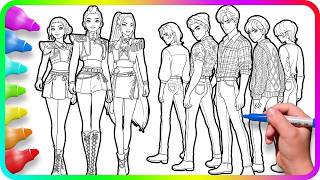 KPop Demon Hunters FanArt Coloring Process - SajaBoys vs Huntrix / Satisfying Coloring Kpop