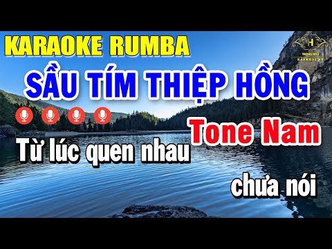 Sầu Tím Thiệp Hồng Karaoke Tone Nam ( Dm ) Nhạc Sống Rumba 2024 | Trọng Hiếu