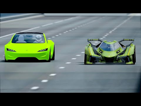Lamborghini V12 Vison GT vs Tesla Roadster with NOS - Drag Race 20 KM