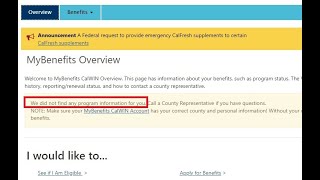 MyBenefitsCalWin - Log In Error - Found No Program Information - Account Restricted