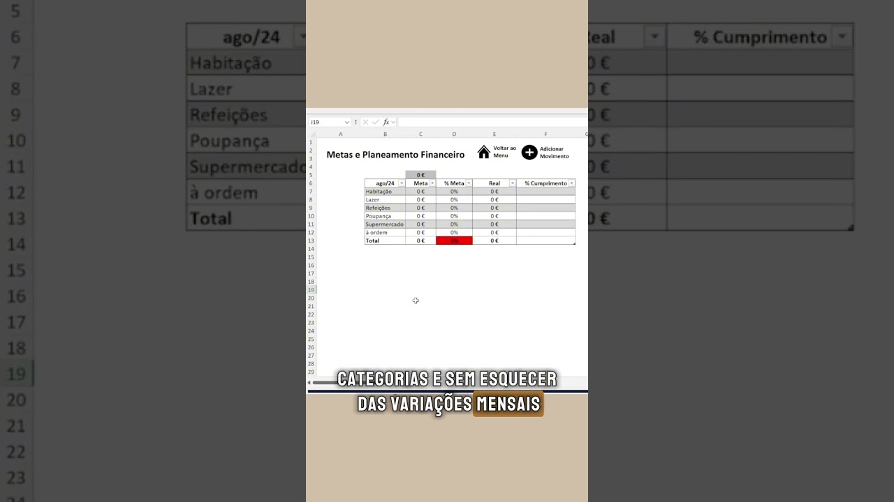 Orçamento Mensal com as planilhas
