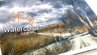 Deep Autumn Country Lane: Serene Watercolor Journey