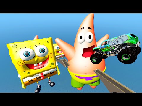 Jump Cars Over SpongeBob & Patrick - BeamNG.Drive