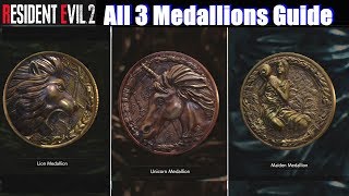 RE2 How To Get 3 Medallions (Lion, Unicorn, Mermaid) - Resident Evil 2 Remake PS4 Pro