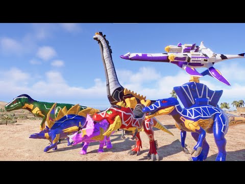 New! Power Rangers Dino Super Charge Zords Battle and Rampage in Jurassic World