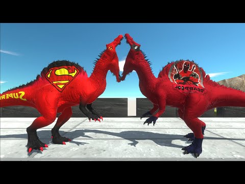 SUPERMAN SPINOSAURUS vs DEADPOOL SPINOSAURUS - DEATH RUN Animal Revolt Battle Simulator