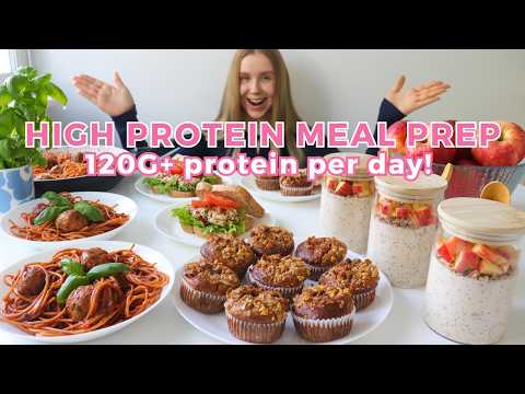 Healthy & High protein Meal Prep | 120G+ Protein Per Day! Muffins, Meatballs, Overnight Oats...