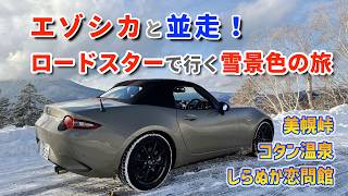 【冬の道東】エゾシカと並走！NDロードスターで行く雪景色の旅｜美幌峠・コタン温泉・しらぬか恋問館