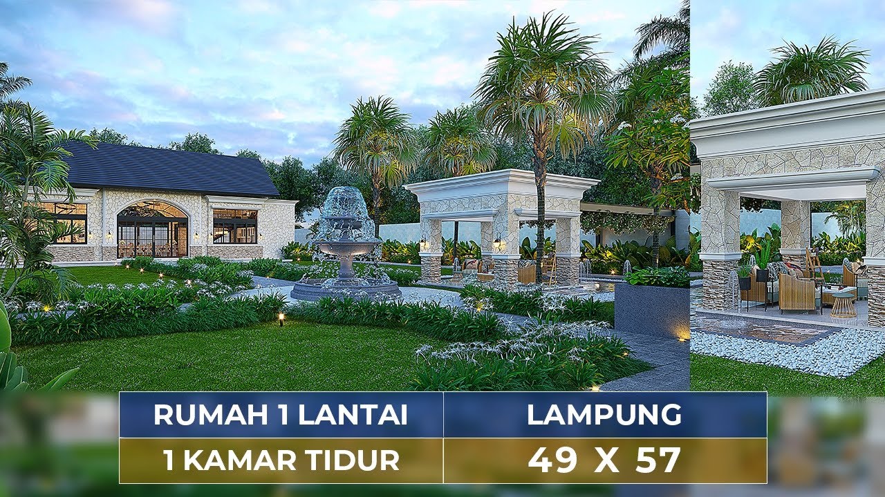 Video 3D Jasa Arsitek Desain Rumah Klasik 1 Lantai Luas 200 m2 Lebar 49 m